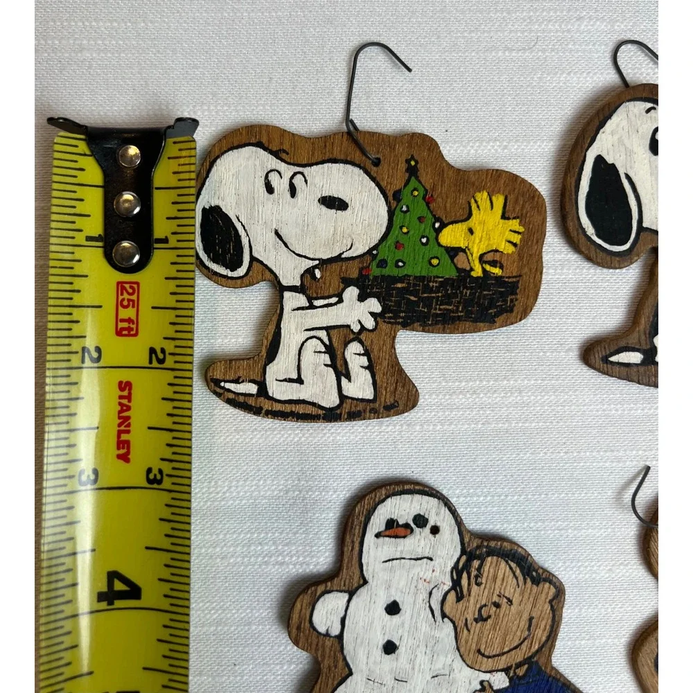 Vintage 1966 Peanuts Snoopy WoodPaint by # Christmas Ornaments 19 Double Sided